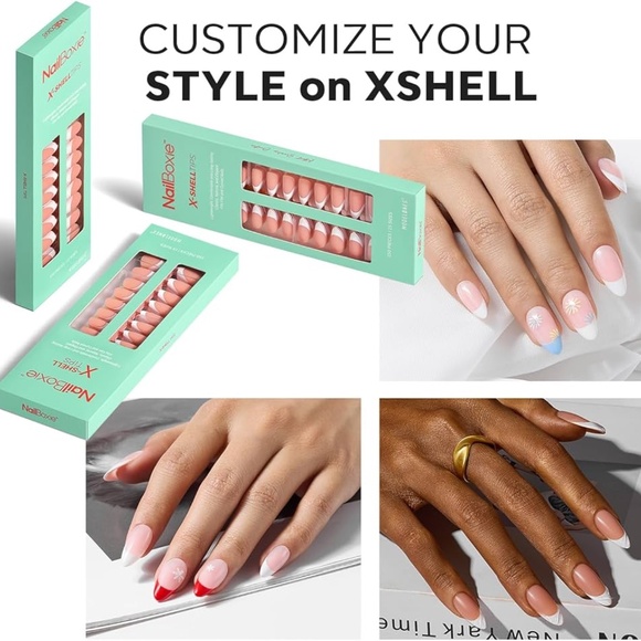 Modelones 150 French Tip Press on Nails Short Almond - Picture 2 of 9